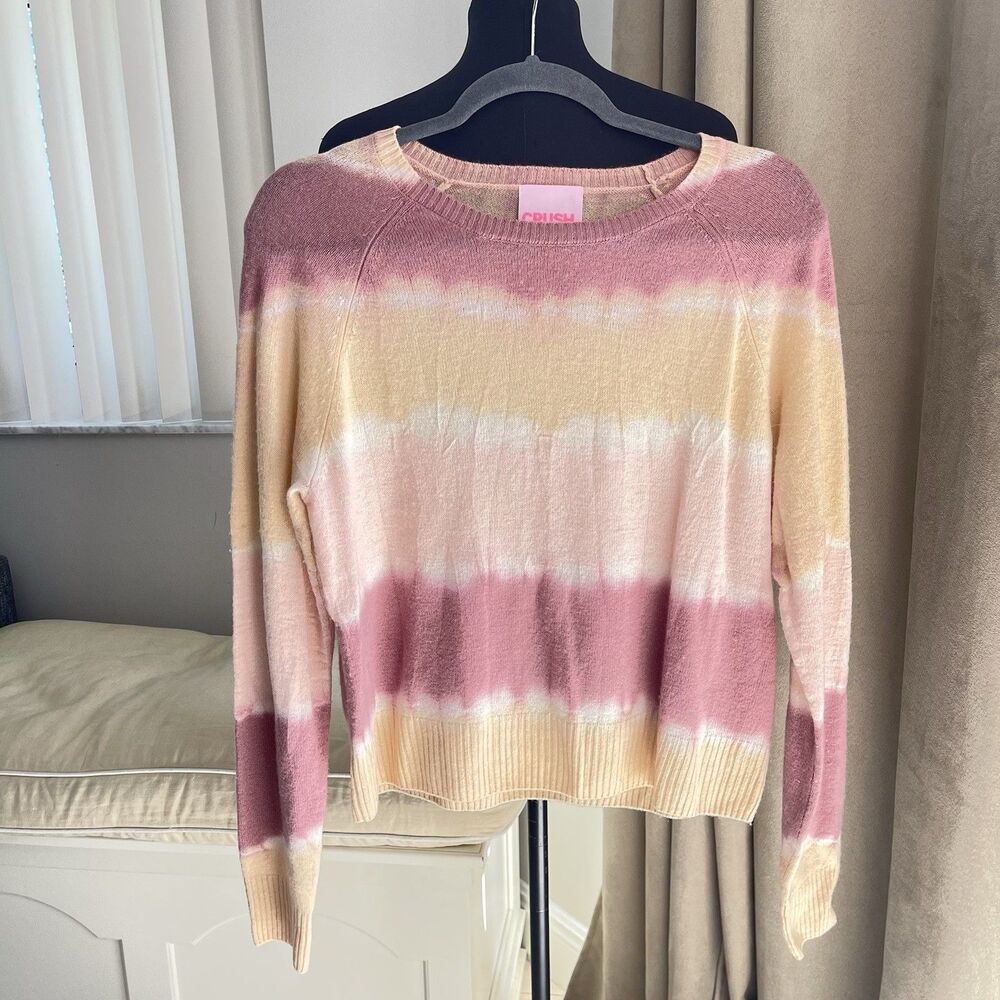Crush Cashmere Tie Dye Soft Pink Cream Crew Neck Sweater Size 2 Medium